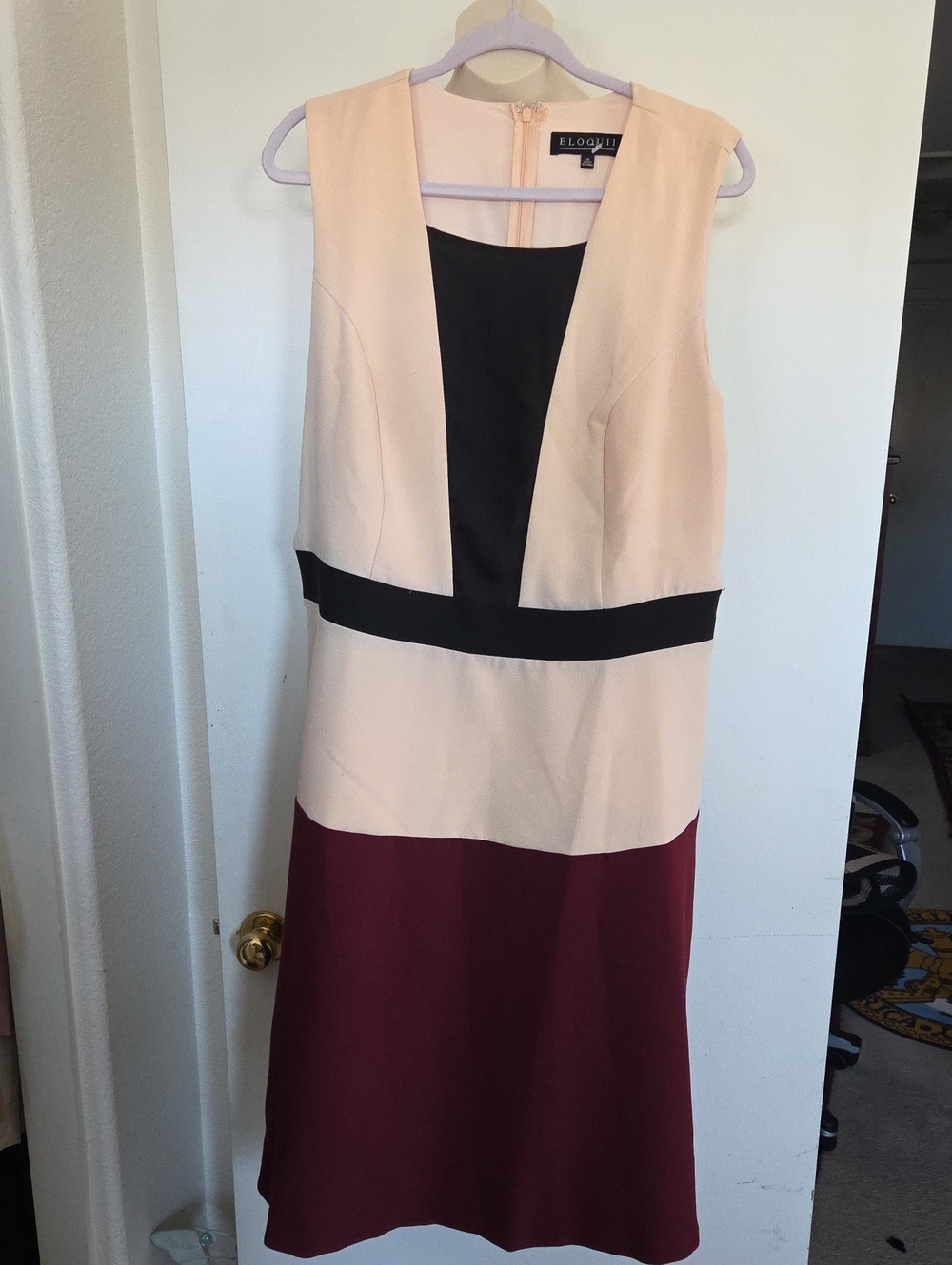 Eloquii Blush, Black and Burgundy Colorblock Midi Dress